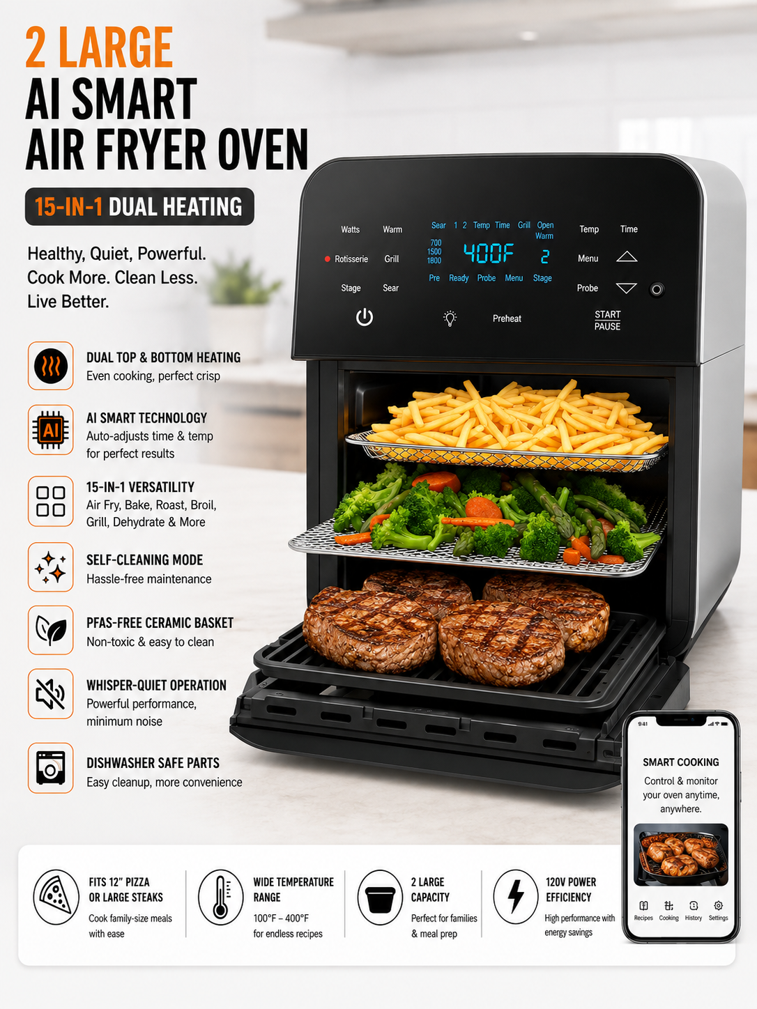 Nuwave Brio Air Fryer Oven – 15.5Qt X-Large Family Size